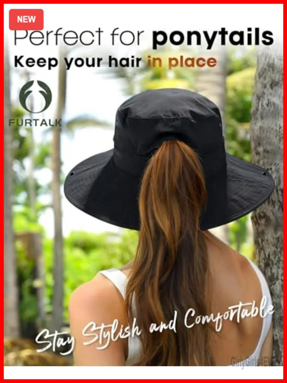 Women's Nylon Sun Hat Wide Brim UV Protection Ponytail Hole Packable Cowboy